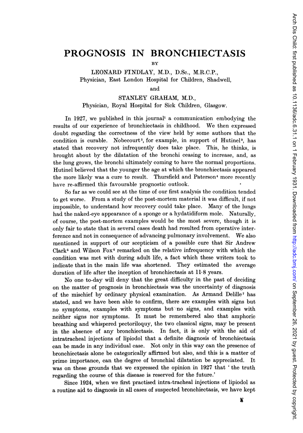 Prognosis in Bronchiectasis