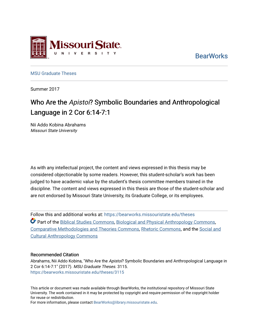 Apistoi</Em>? Symbolic Boundaries and Anthropological Language in 2