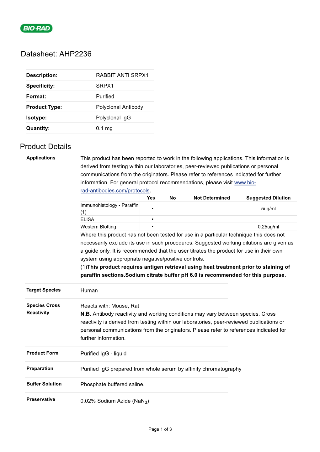 Datasheet: AHP2236 Product Details