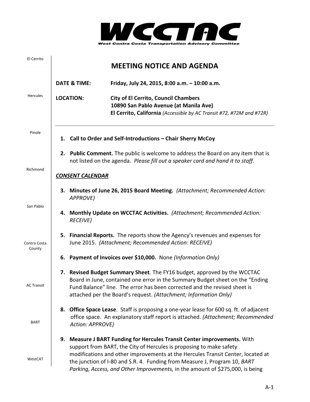 Meeting Notice and Agenda