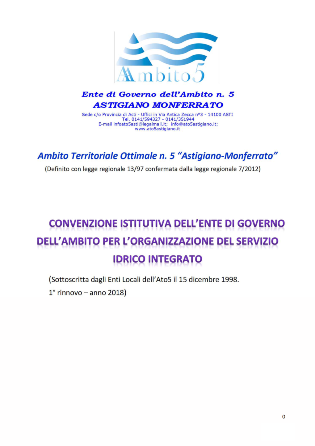 Convenzione Istitutiva Dell`Ente Di Governo Dell`Ambito