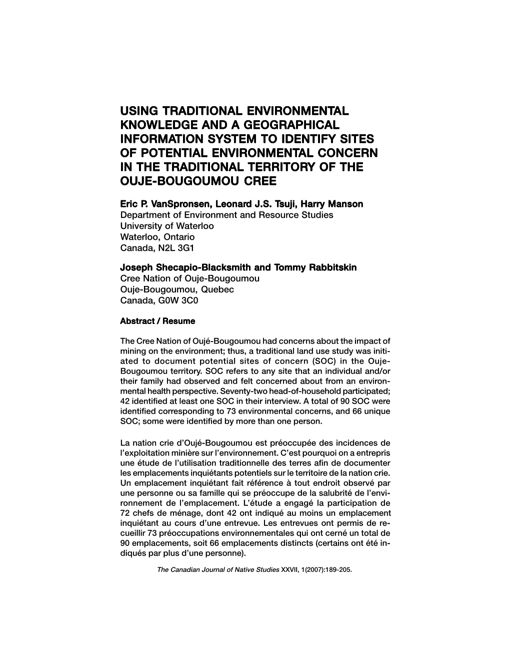 Using Traditional Environmental Knowledge