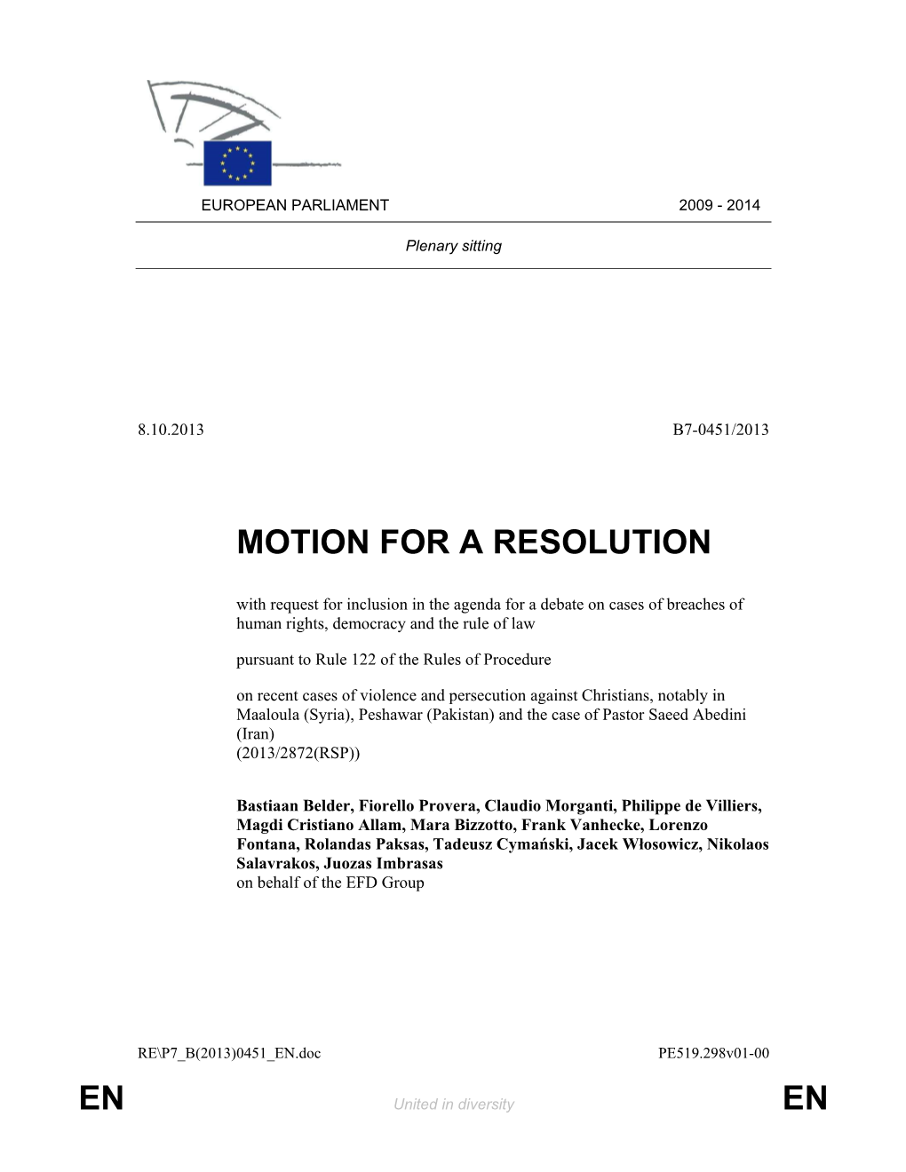 En En Motion for a Resolution