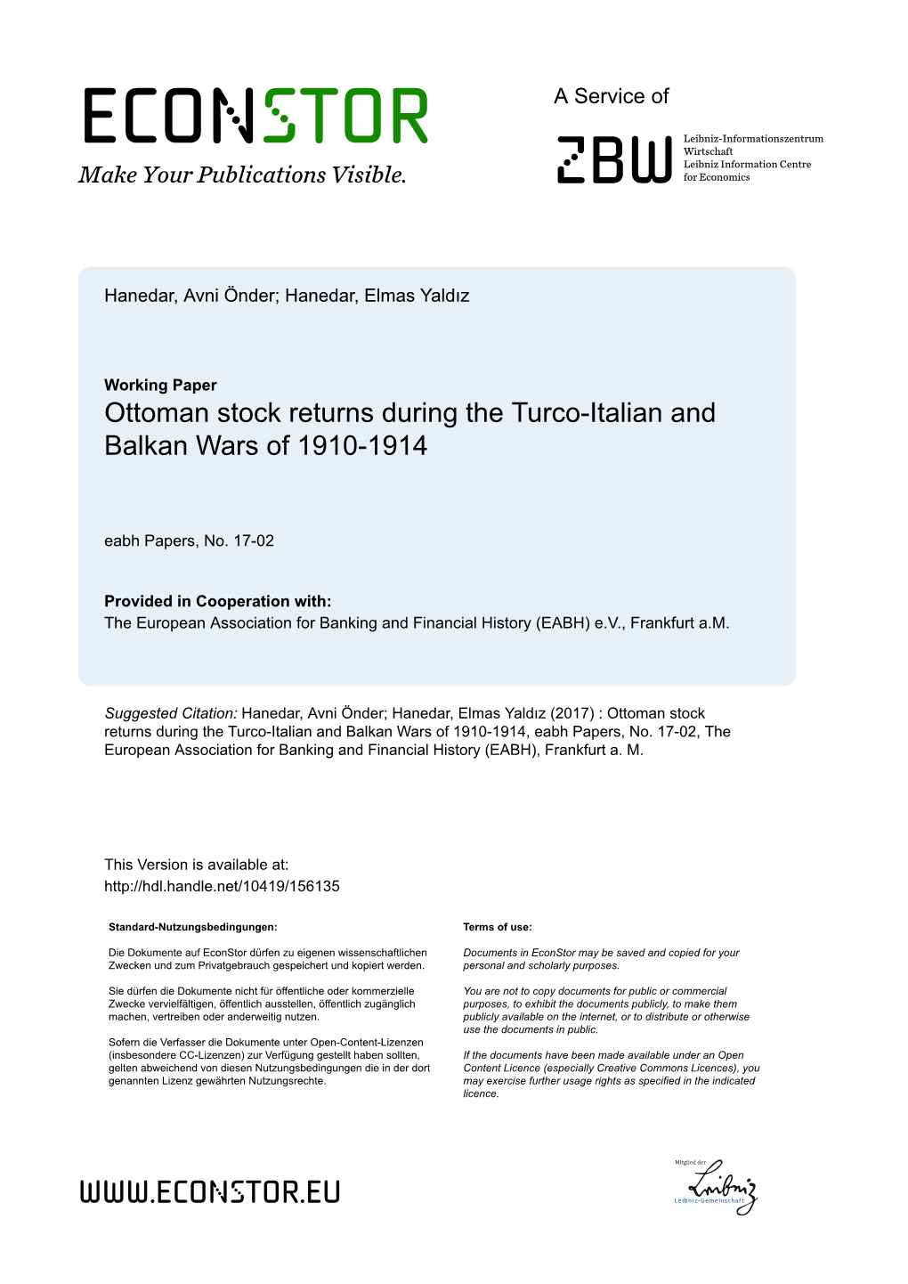 Ottoman Stock Returns During the Turco-Italian and Balkan Wars of 1910-1914