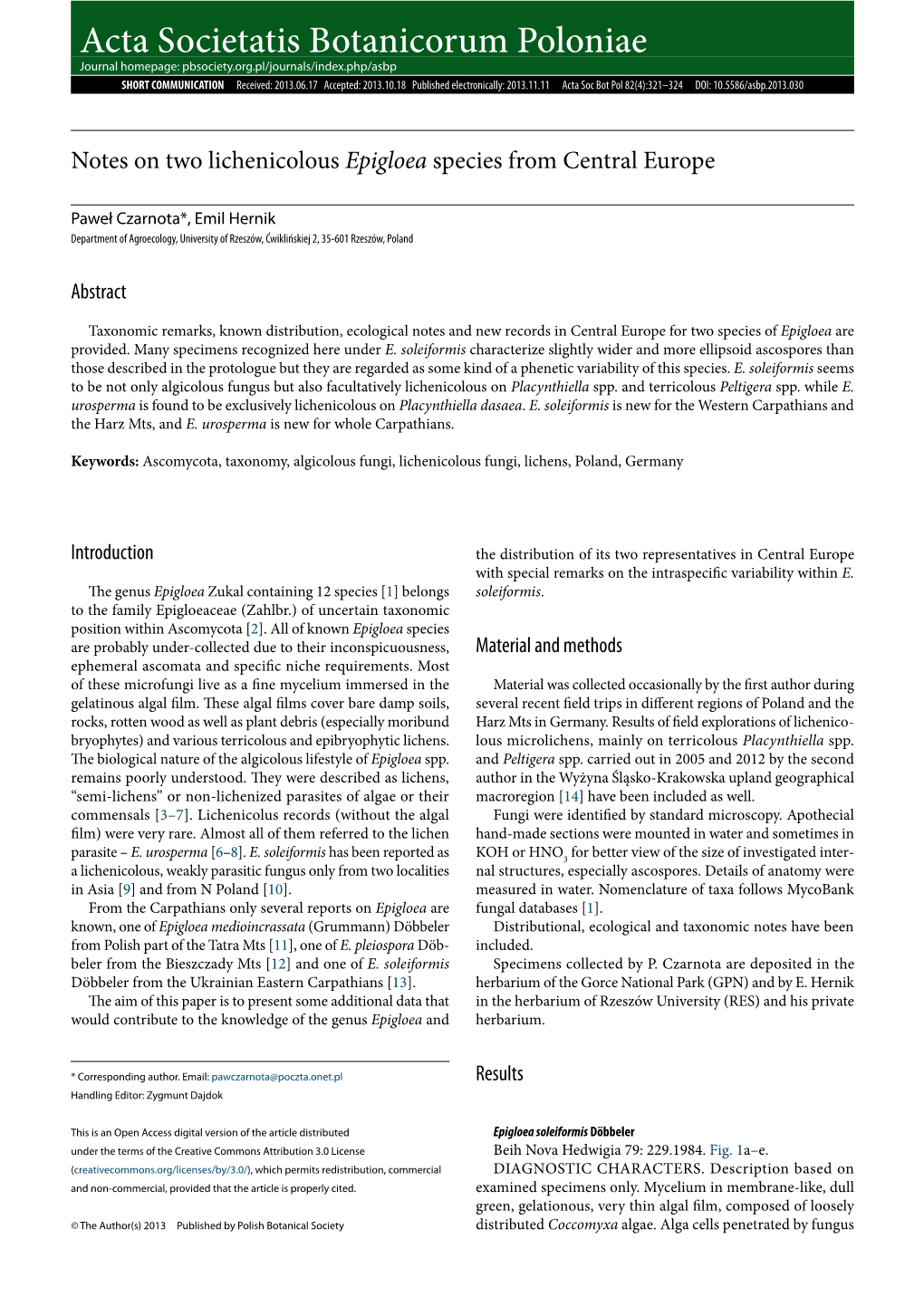 Notes on Two Lichenicolous Epigloea Species from Central Europe