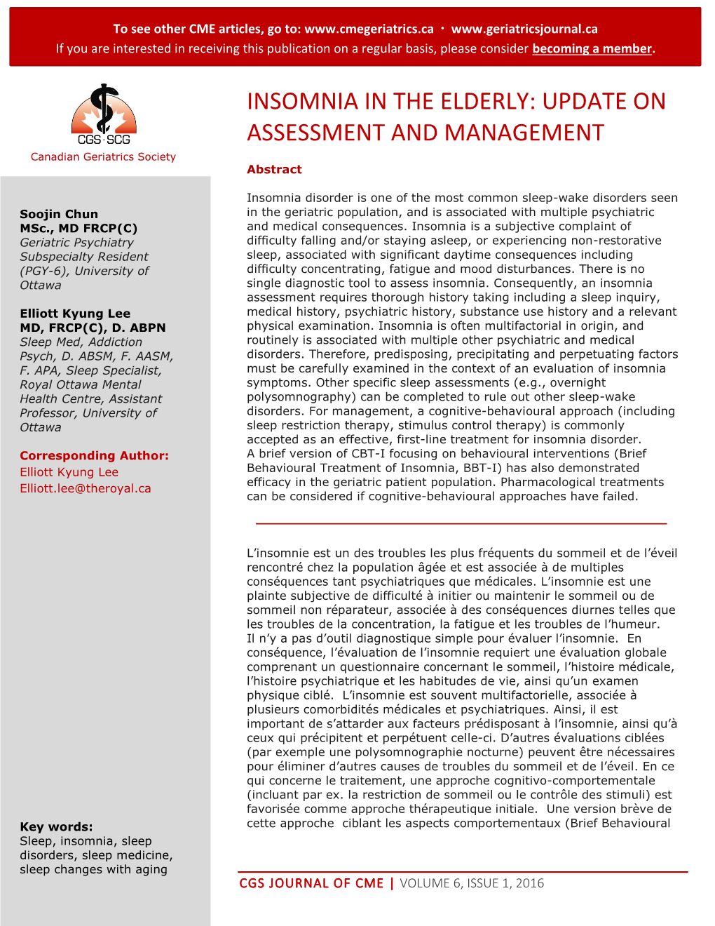 Insomnia in the Elderly: Update on Assessment and Management