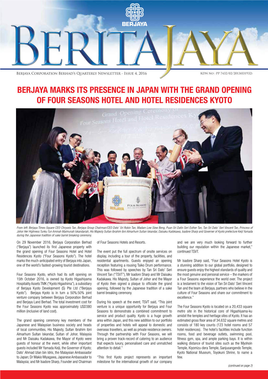 Berjaya Marks Its Presence in Japan with the Grand Opening of Four Seasons Hotel and Hotel Residences Kyoto