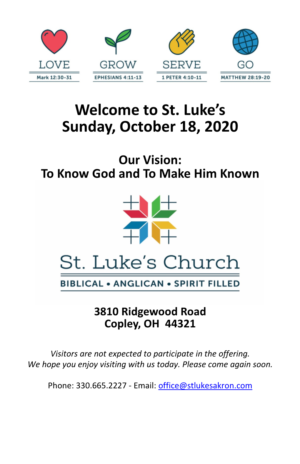 Welcome to St. Luke's Sunday, October 18, 2020