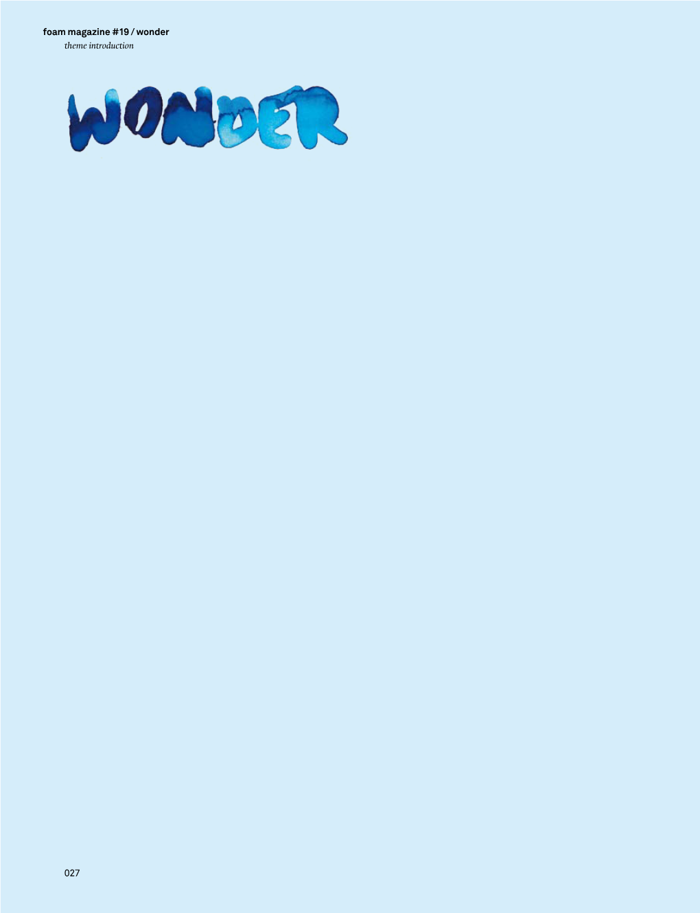 Foam Magazine #19 / Wonder Theme Introduction