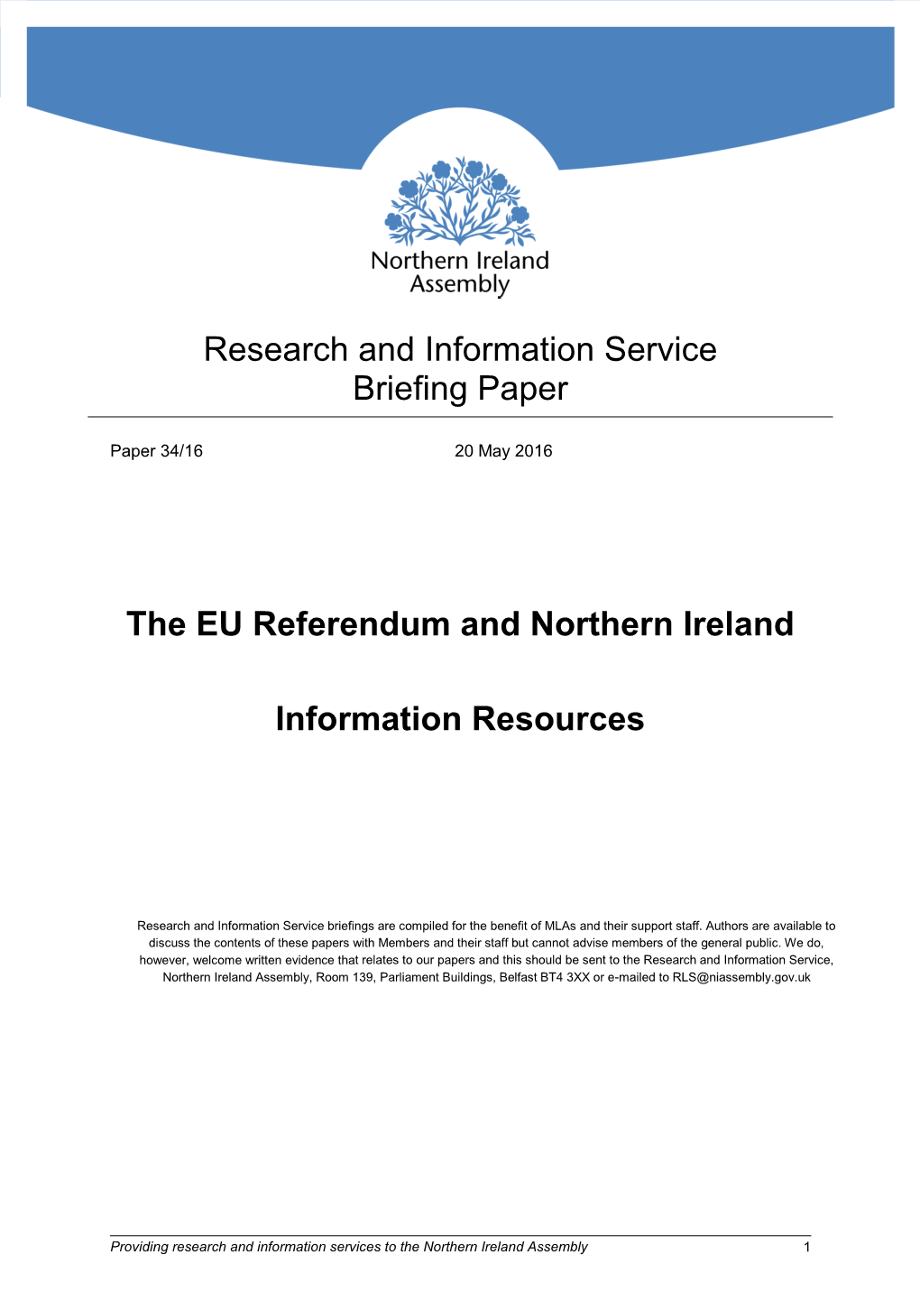 The EU Referendum and Northern Ireland: Information Resources