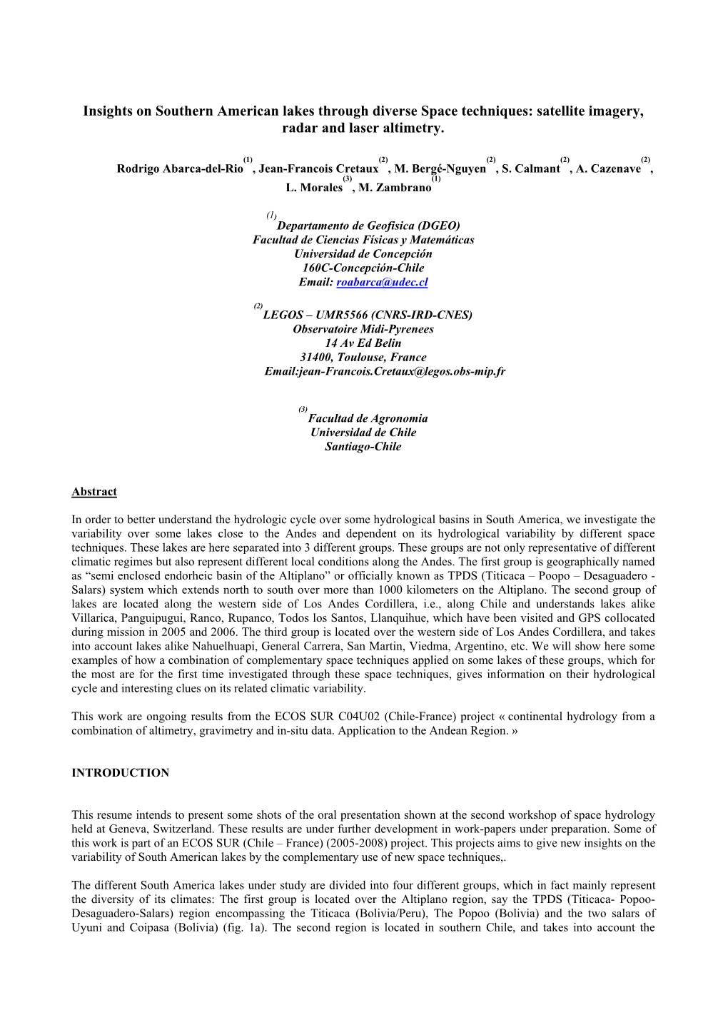 Satellite Imagery, Radar and Laser Altimetry