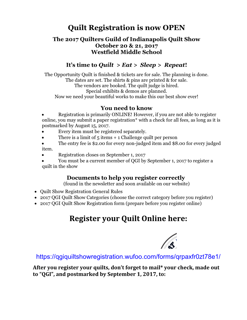 Quilt Registration Is Now OPEN