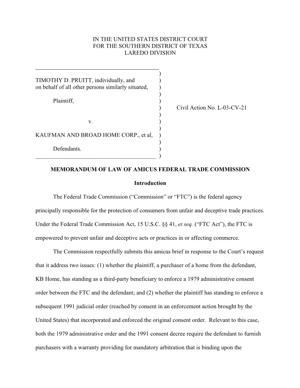 Pruitt V. Kaufman and Broad Home Corp. Et