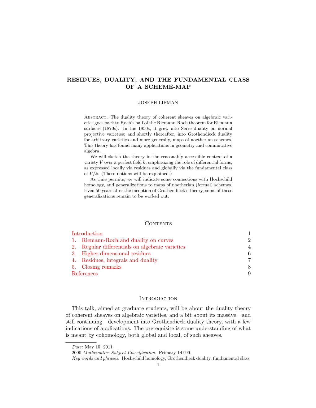 Residues, Duality, and the Fundamental Class of a Scheme-Map