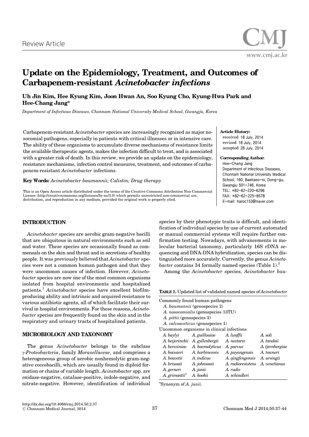 Update on the Epidemiology, Treatment, and Outcomes of Carbapenem-Resistant Acinetobacter Infections