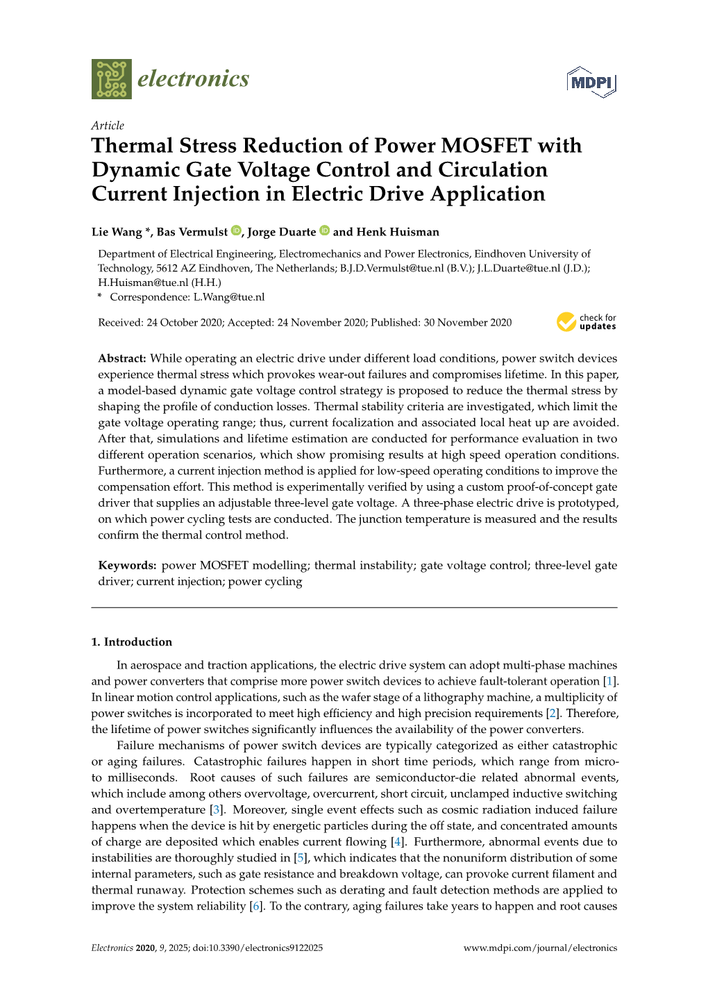 Thermal Stress Reduction of Power MOSFET with Dynamic Gate Voltage Control and Circulation Current Injection in Electric Drive Application