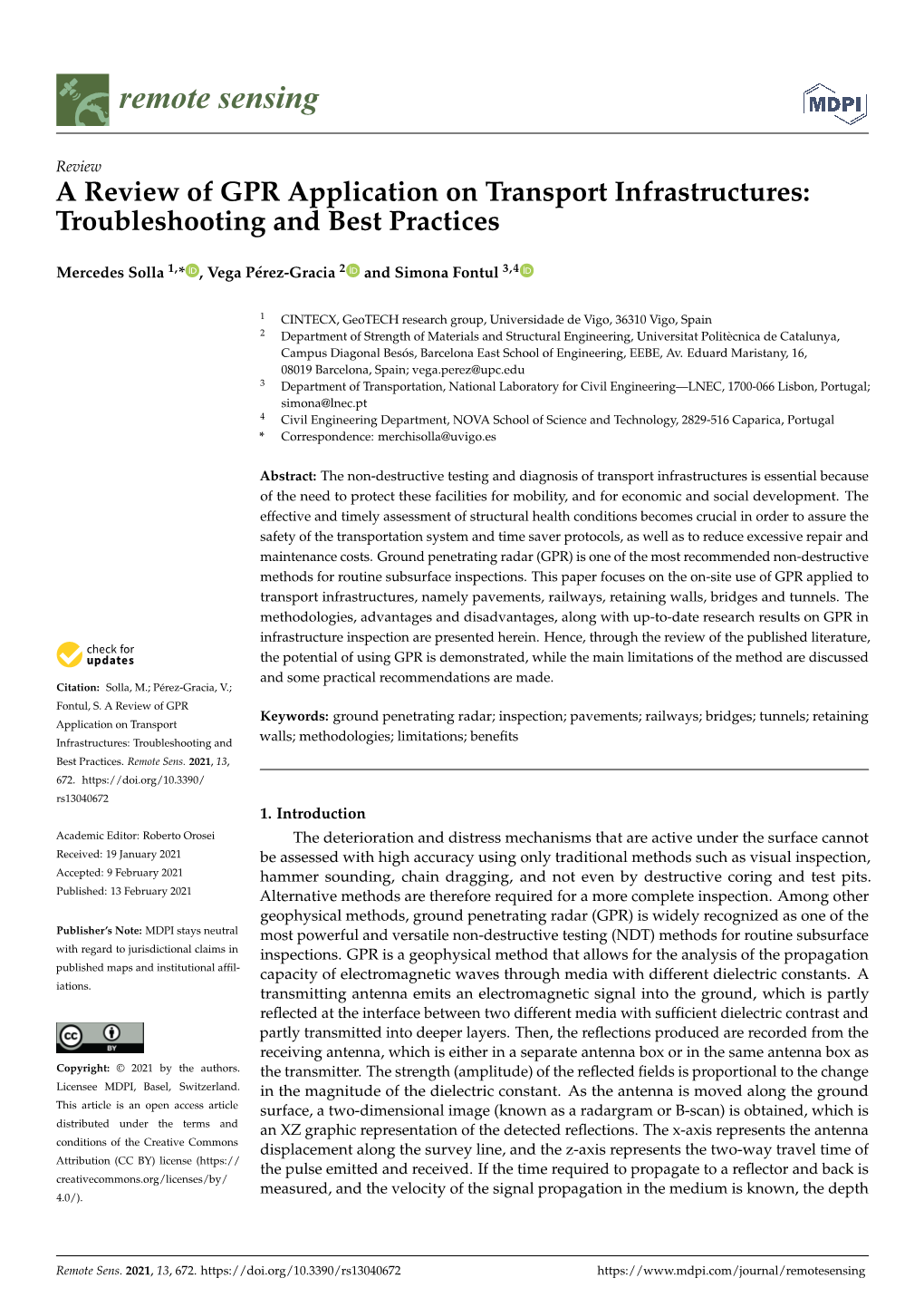 A Review of GPR Application on Transport Infrastructures: Troubleshooting and Best Practices