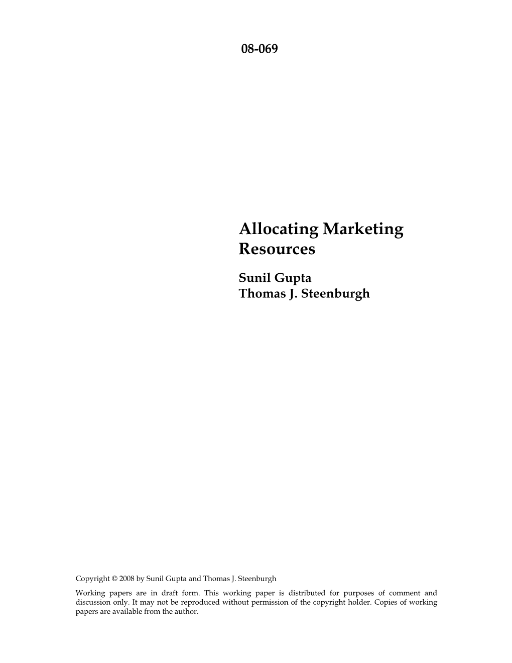 Allocating Marketing Resources. (Pdf)