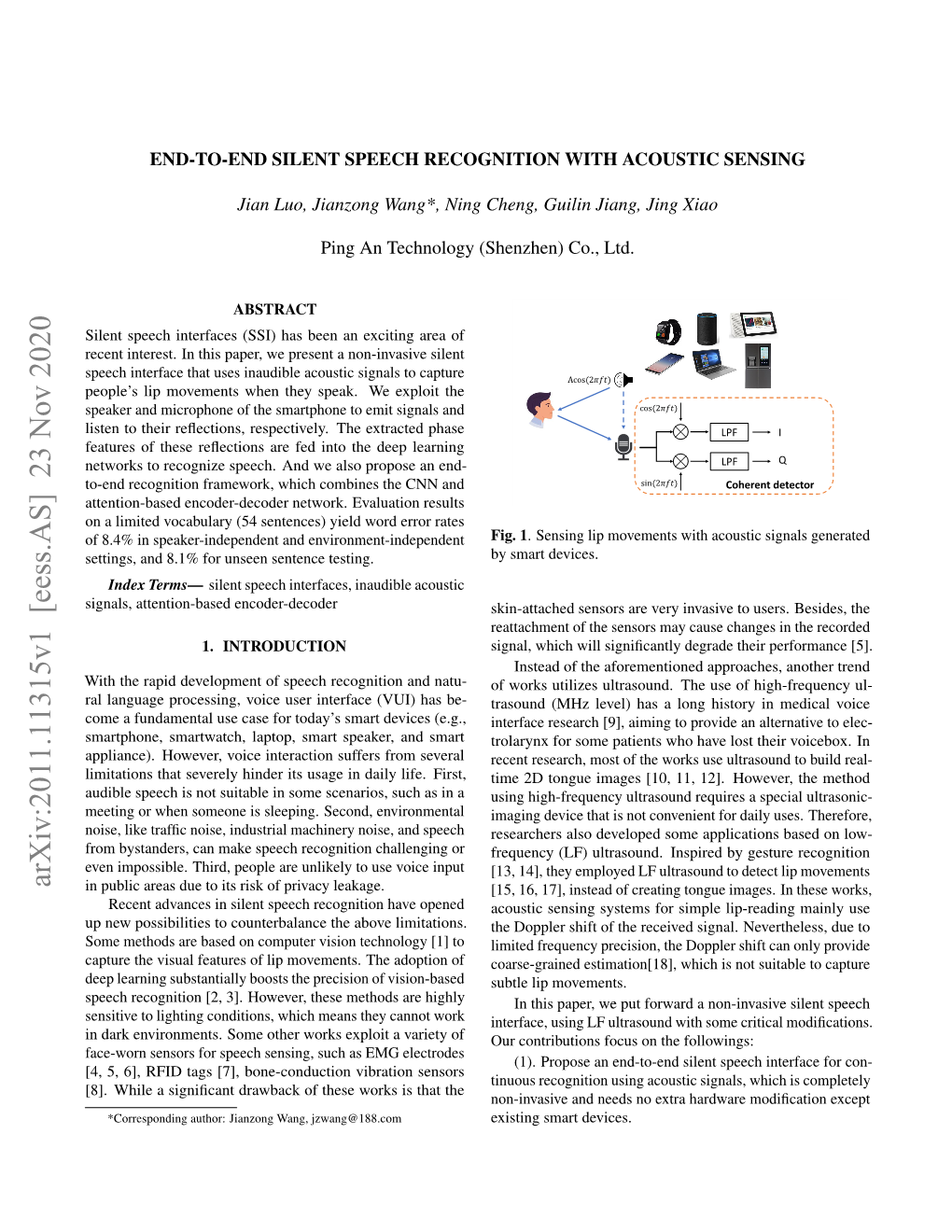 Arxiv:2011.11315V1 [Eess.AS] 23 Nov 2020 in Public Areas Due to Its Risk of Privacy Leakage