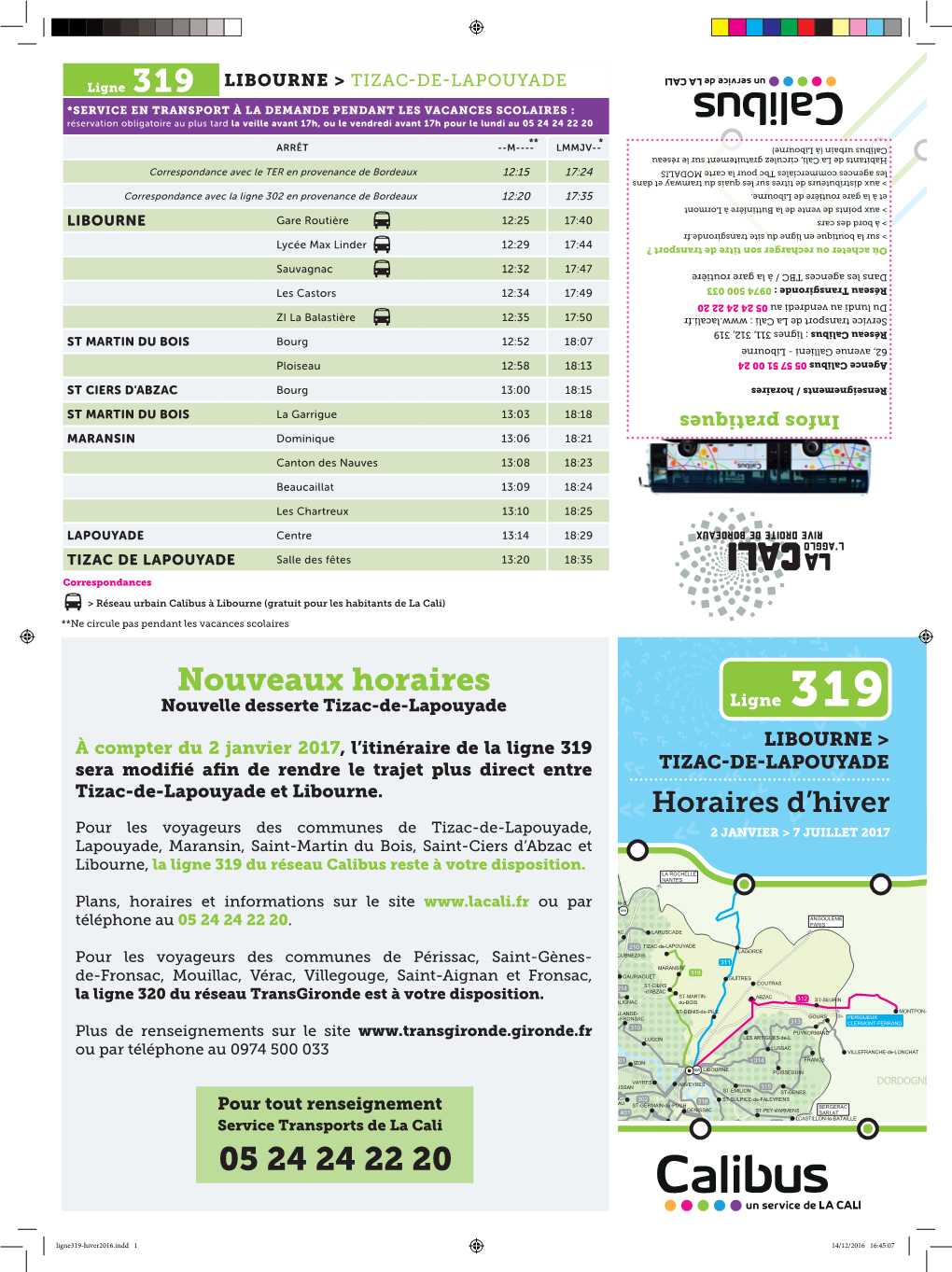 Nouveaux Horaires 05 24 24 22 20