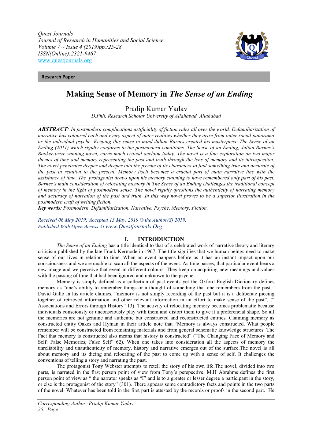 Making Sense of Memory in the Sense of an Ending