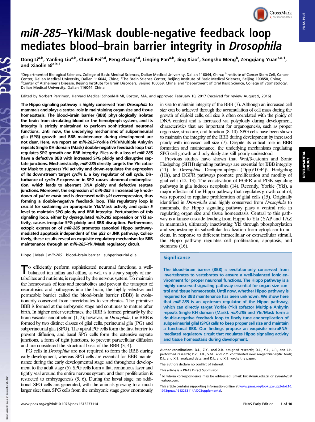 Mir-285–Yki/Mask Double-Negative Feedback Loop Mediates Blood