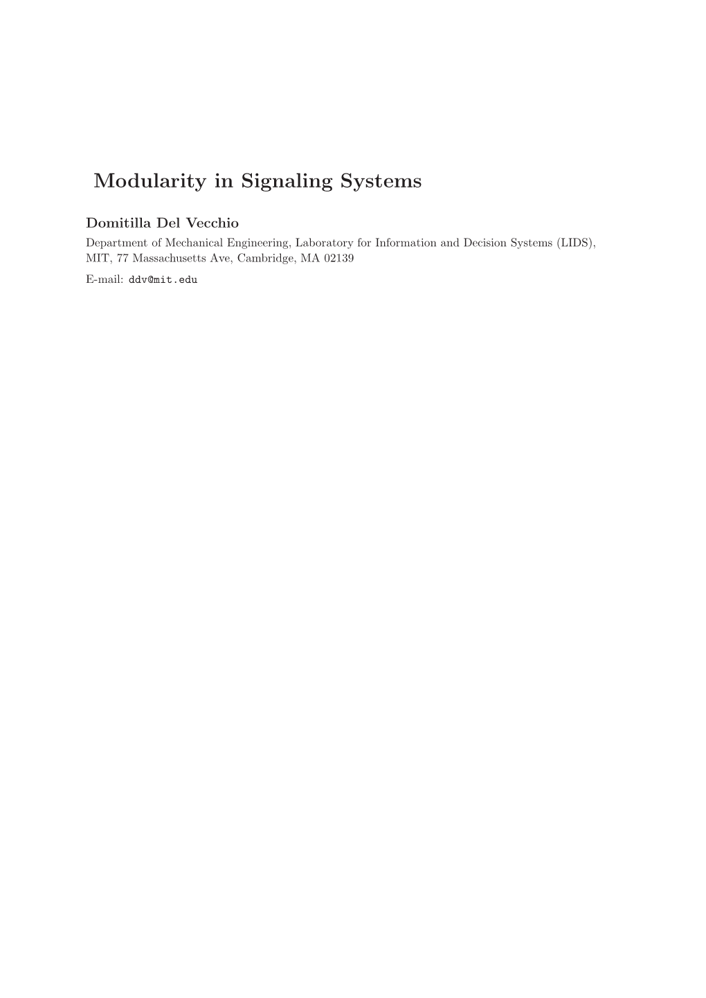 Modularity in Signaling Systems