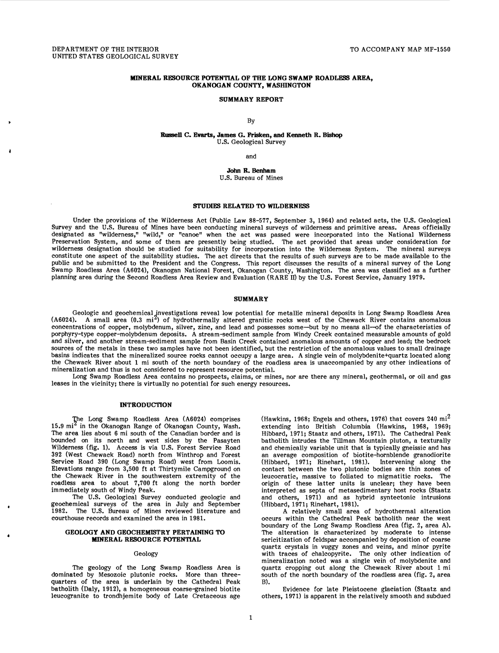 Russell C. Evarts, James G. Frisken, and Kenneth R. Bishop U.S. Geological Survey and John R