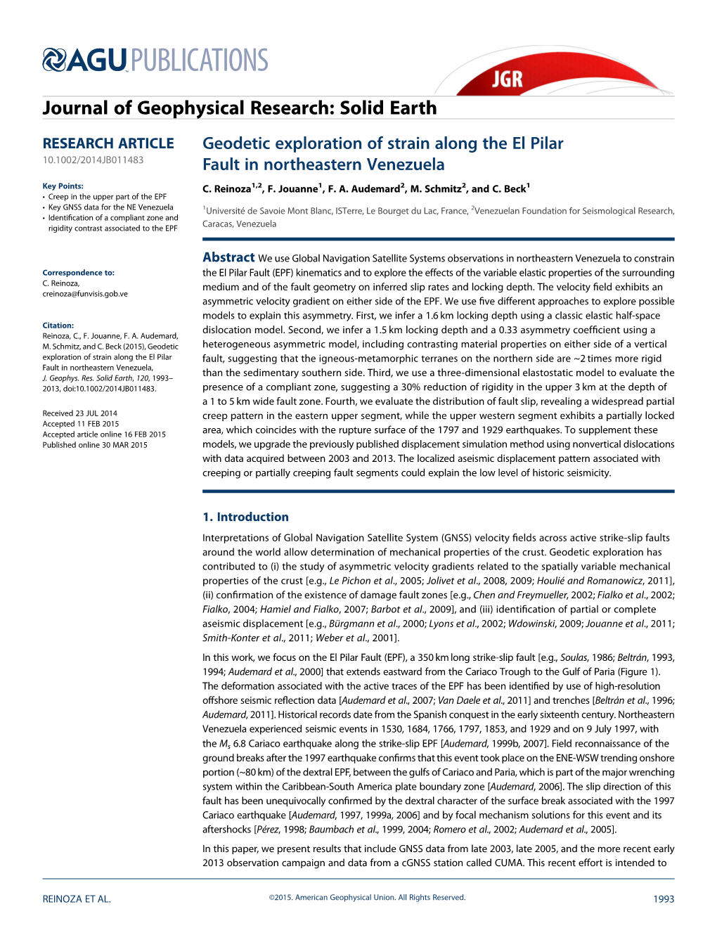 Geodetic Exploration of Strain Along the El Pilar Fault