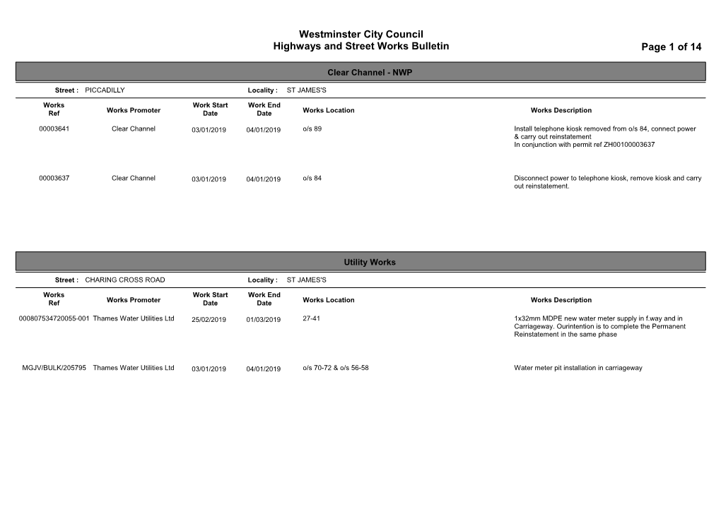 Page 1 of 14 Westminster City Council Highways and Street Works Bulletin