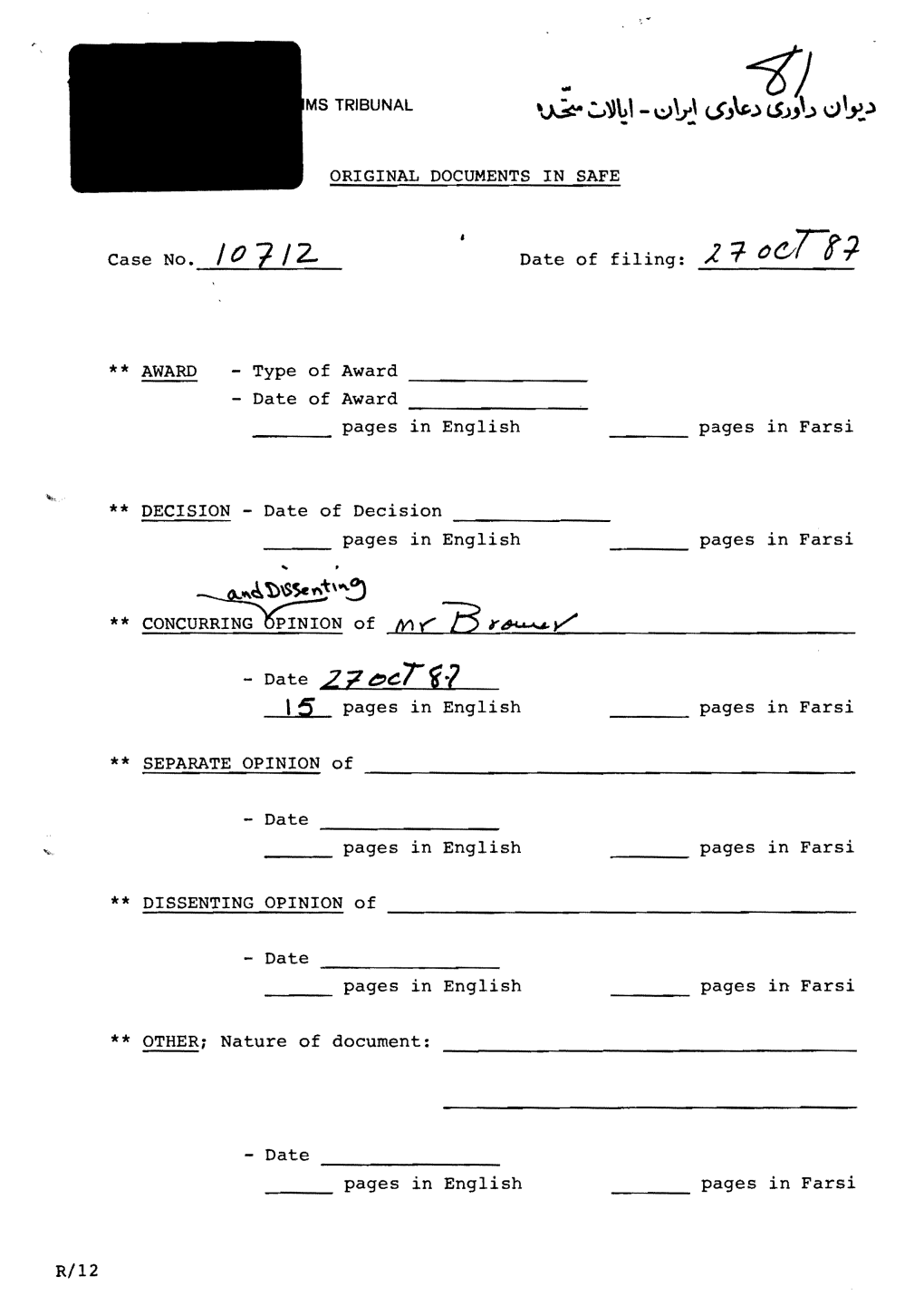 Page 1 MS TRIBUNAL ORIGINAL DOCUMENTS in SAFE Case No