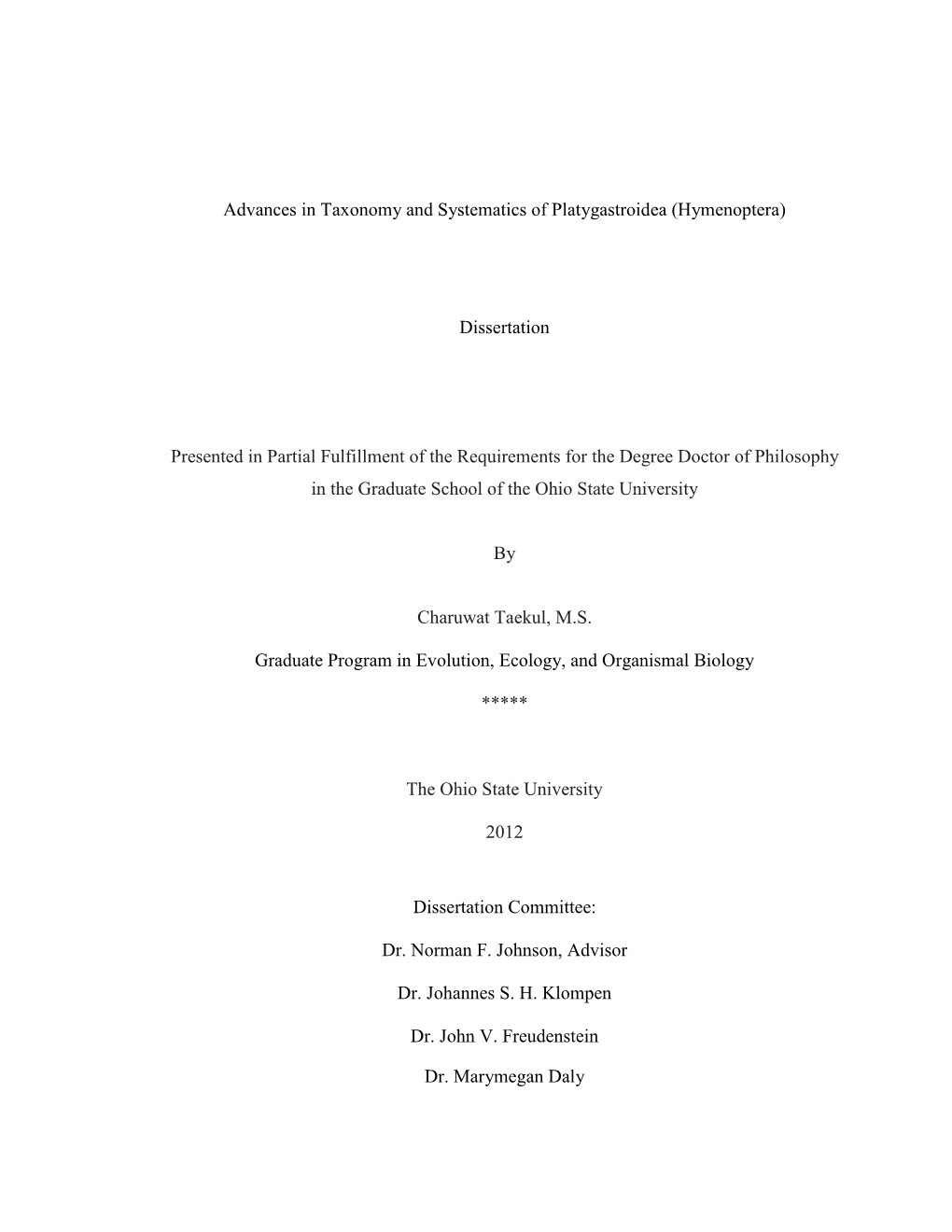 Advances in Taxonomy and Systematics of Platygastroidea (Hymenoptera)