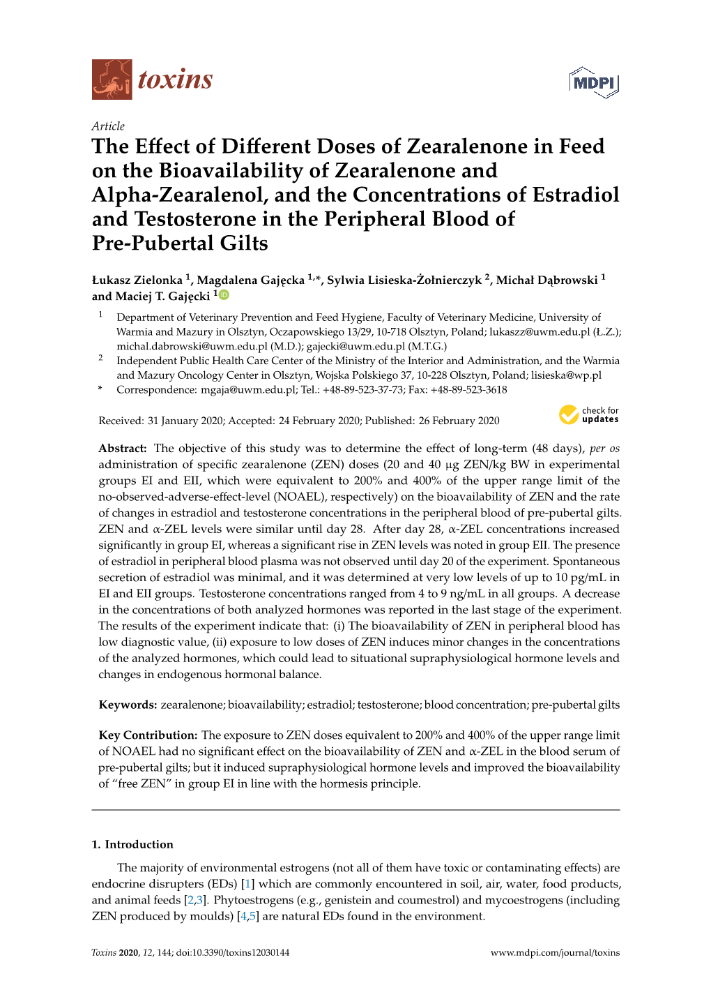 The Effect of Different Doses of Zearalenone in Feed on The