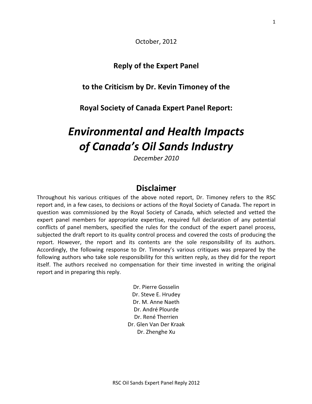 Environmental and Health Impacts of Canada's Oil Sands Industry