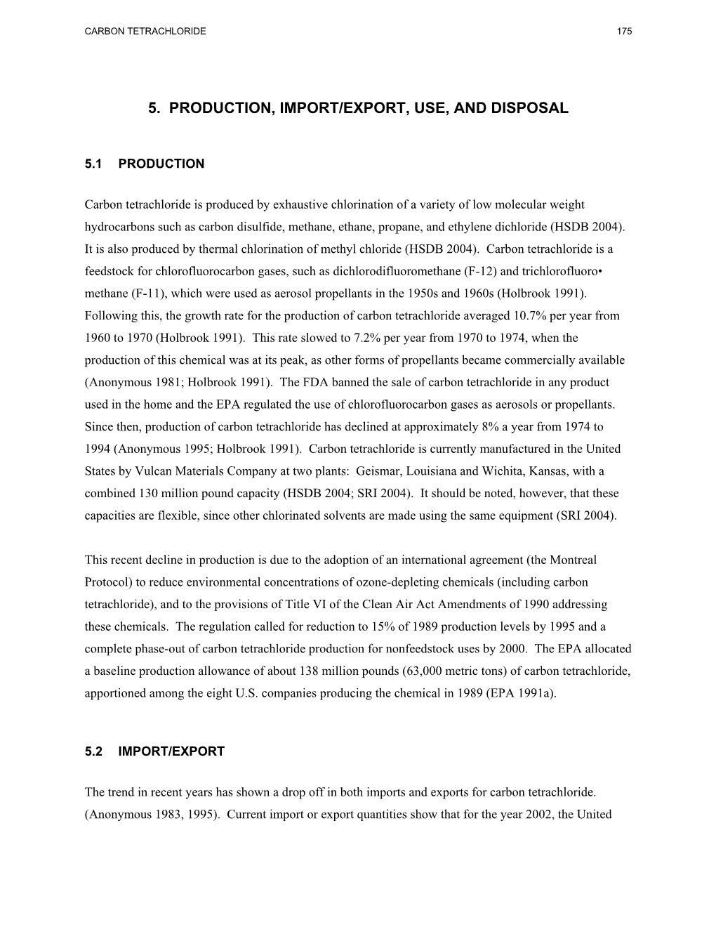 Toxicological Profile for Carbon Tetrachloride