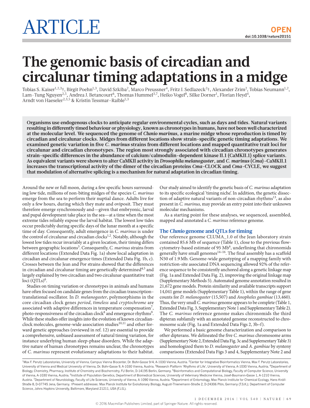 The Genomic Basis of Circadian and Circalunar Timing Adaptations in a Midge Tobias S