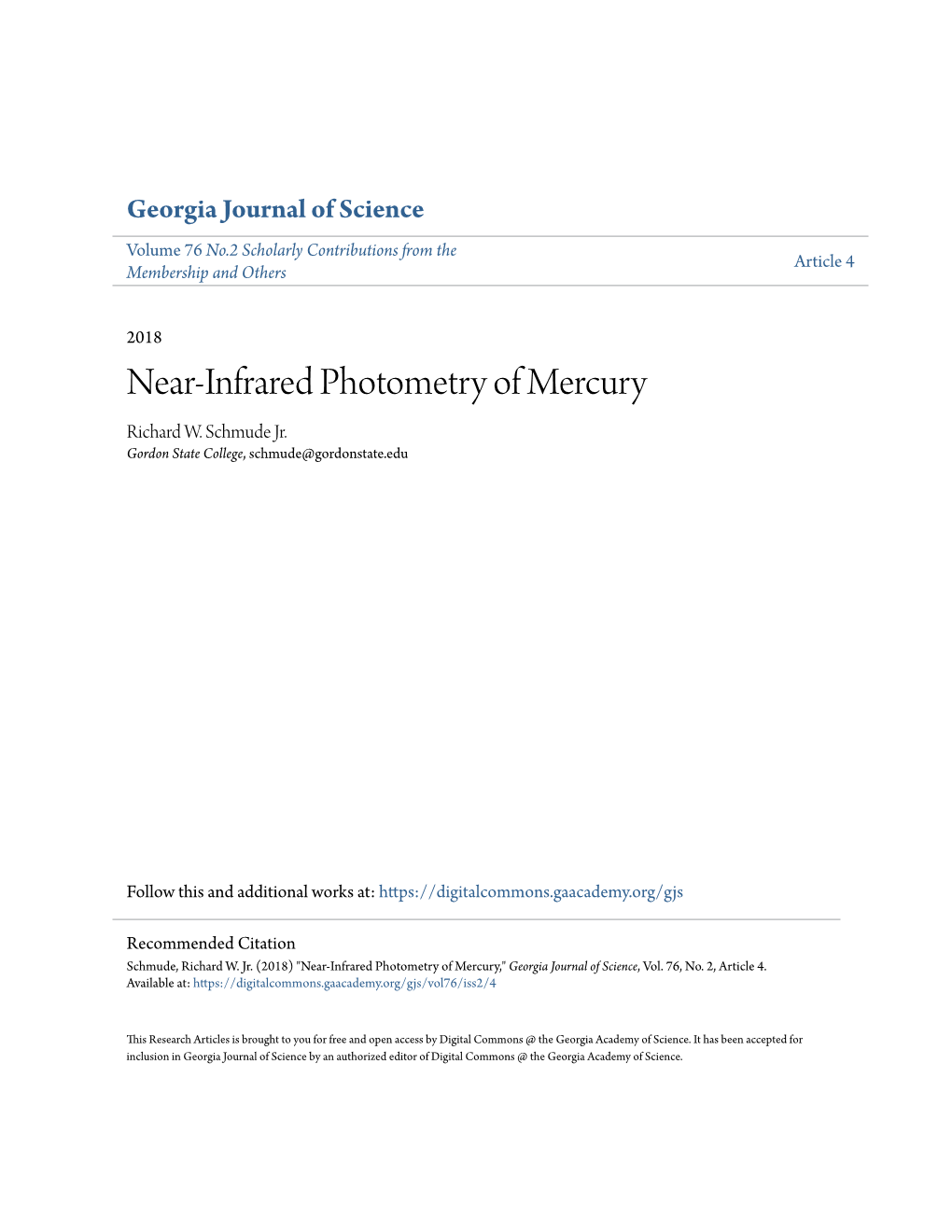 Near-Infrared Photometry of Mercury Richard W