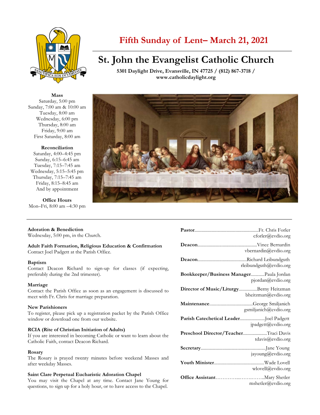 March 21, 2021 St. John the Evangelist Catholic Church