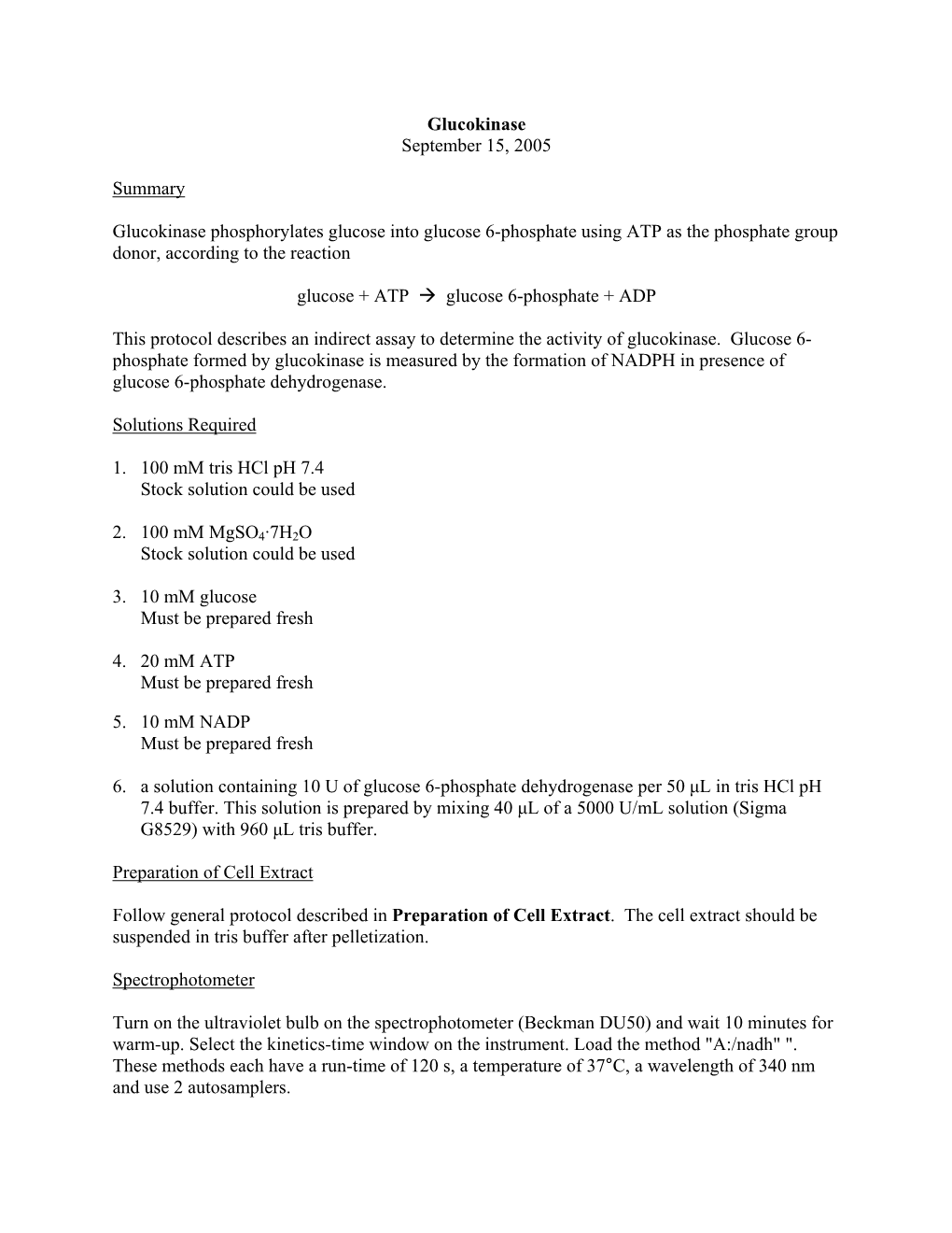 Glucokinase September 15, 2005