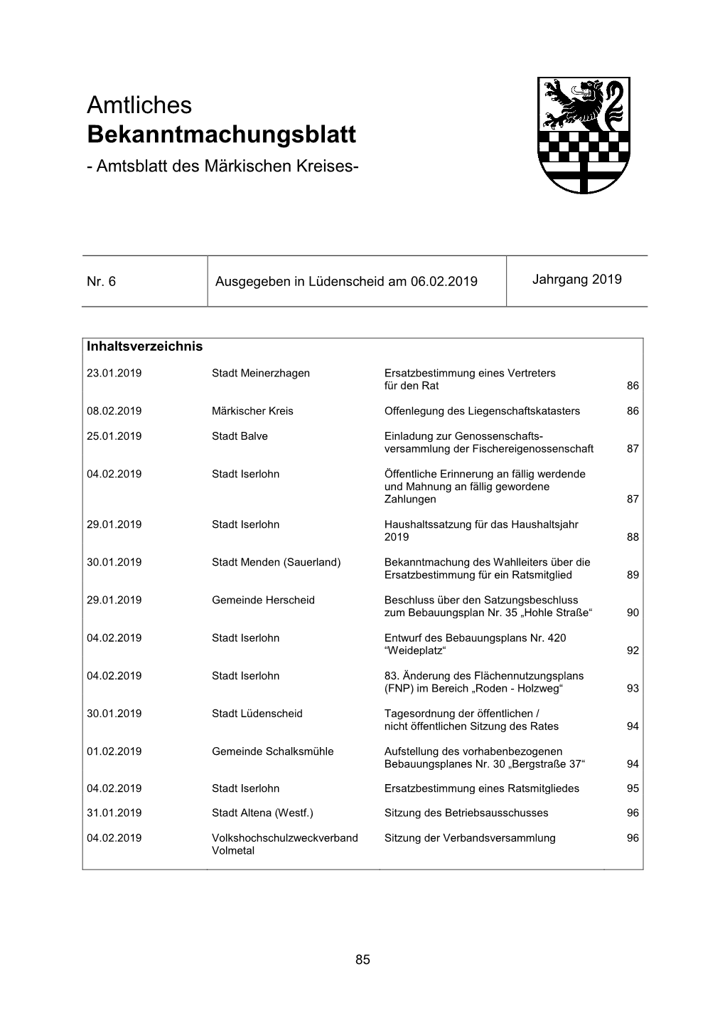 Amtliches Bekanntmachungsblatt - Amtsblatt Des Märkischen Kreises