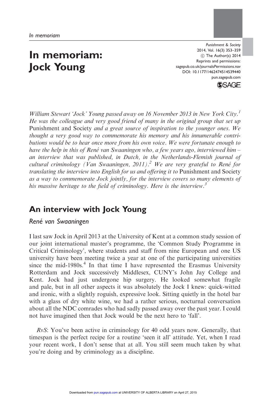 Jock Young DOI: 10.1177/1462474514539440 Pun.Sagepub.Com