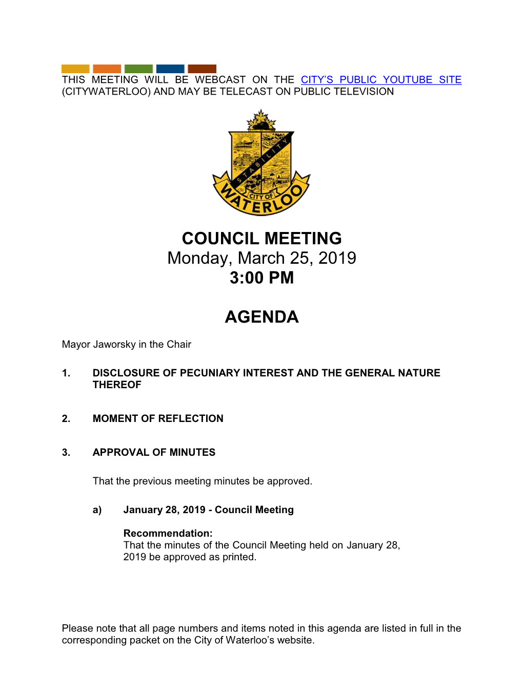 COUNCIL MEETING Monday, March 25, 2019 3:00 PM