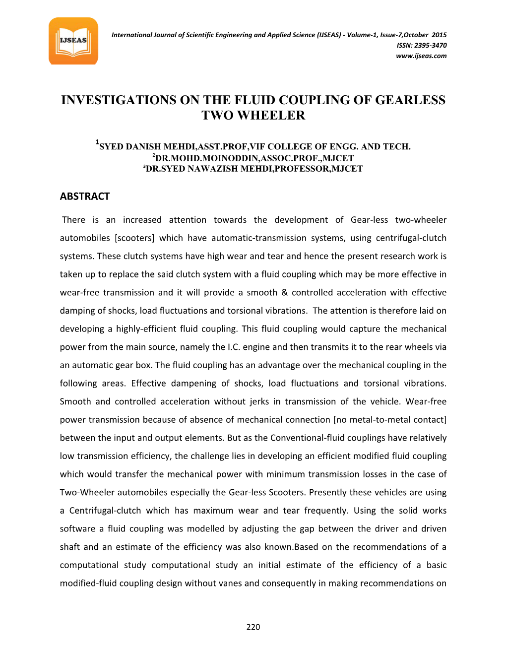 Investigations on the Fluid Coupling of Gearless Two Wheeler