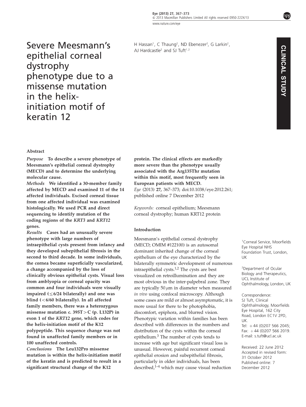 S Epithelial Corneal Dystrophy Phenotype Due to A