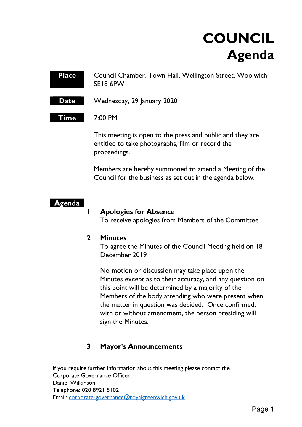 COUNCIL Agenda