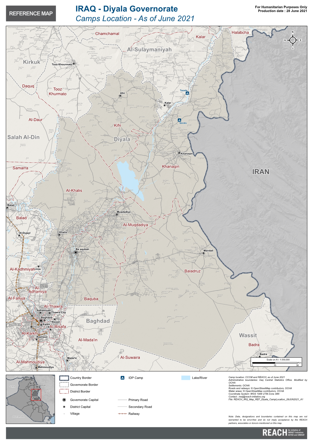 IRAQ - Diyala Governorate Production Date : 28 June 2021 REFERENCE MAP Camps Location - As of June 2021