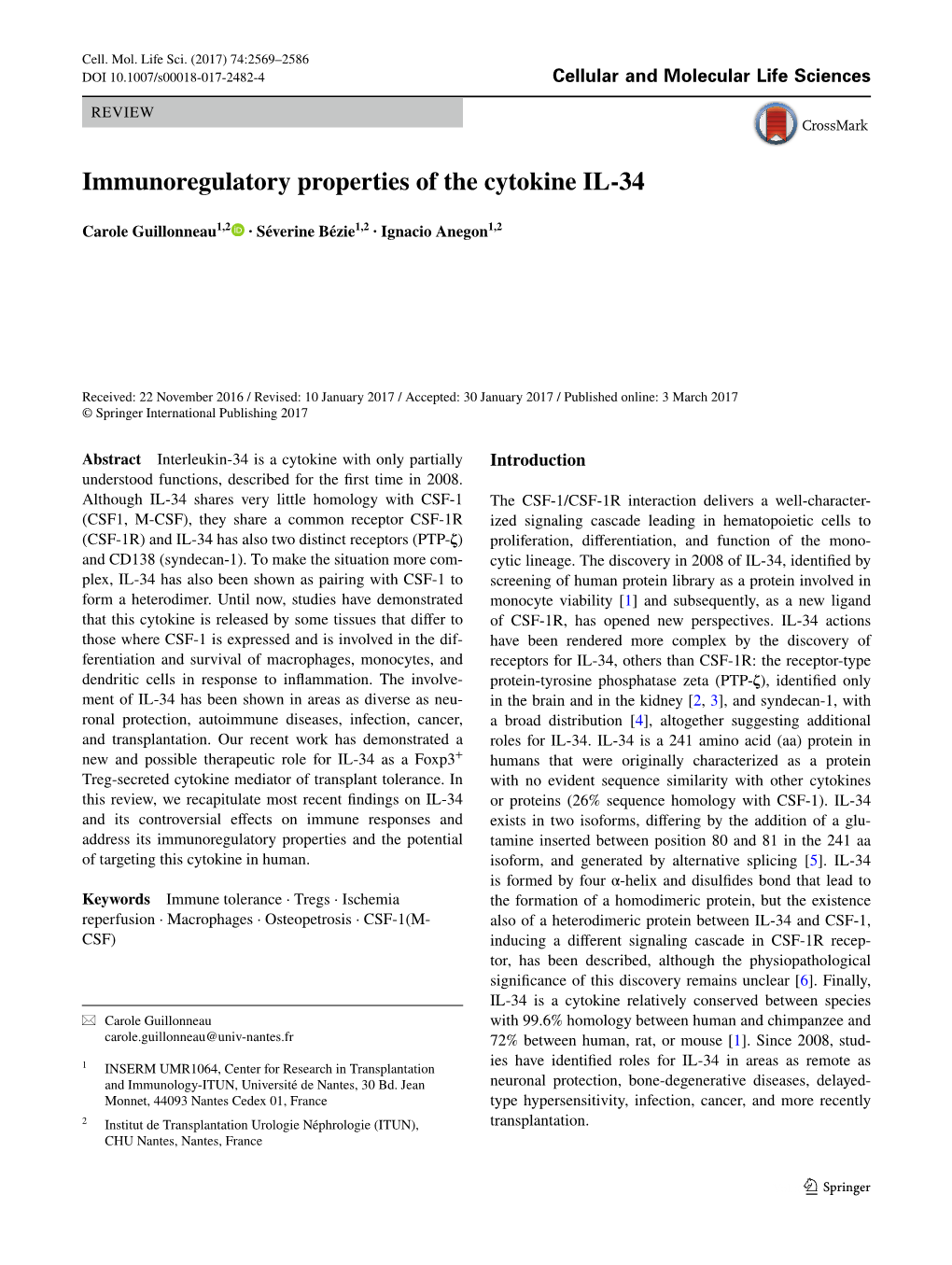 Immunoregulatory Properties of the Cytokine IL-34