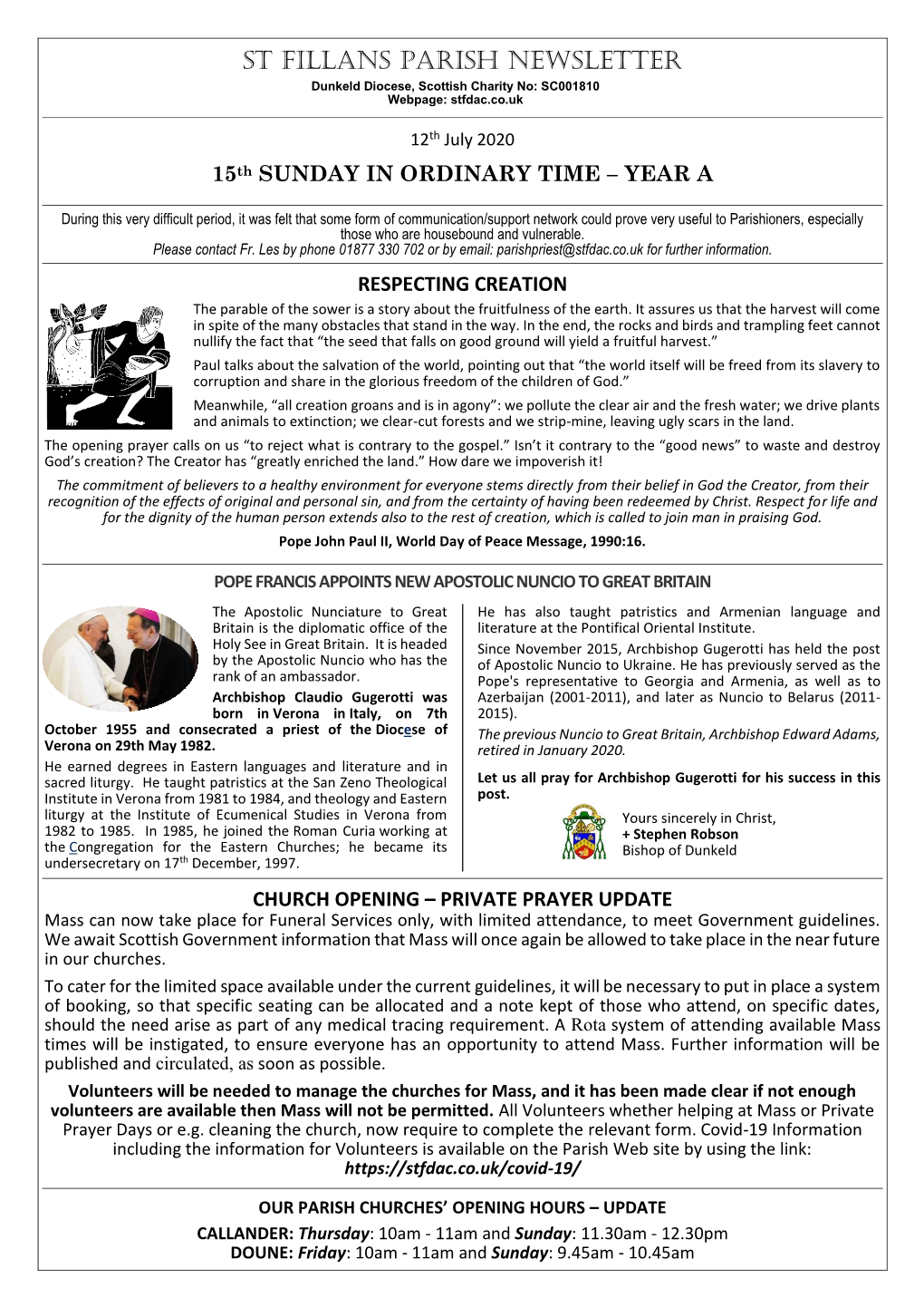 St Fillans Parish Newsletter Dunkeld Diocese, Scottish Charity No: SC001810 Webpage: Stfdac.Co.Uk