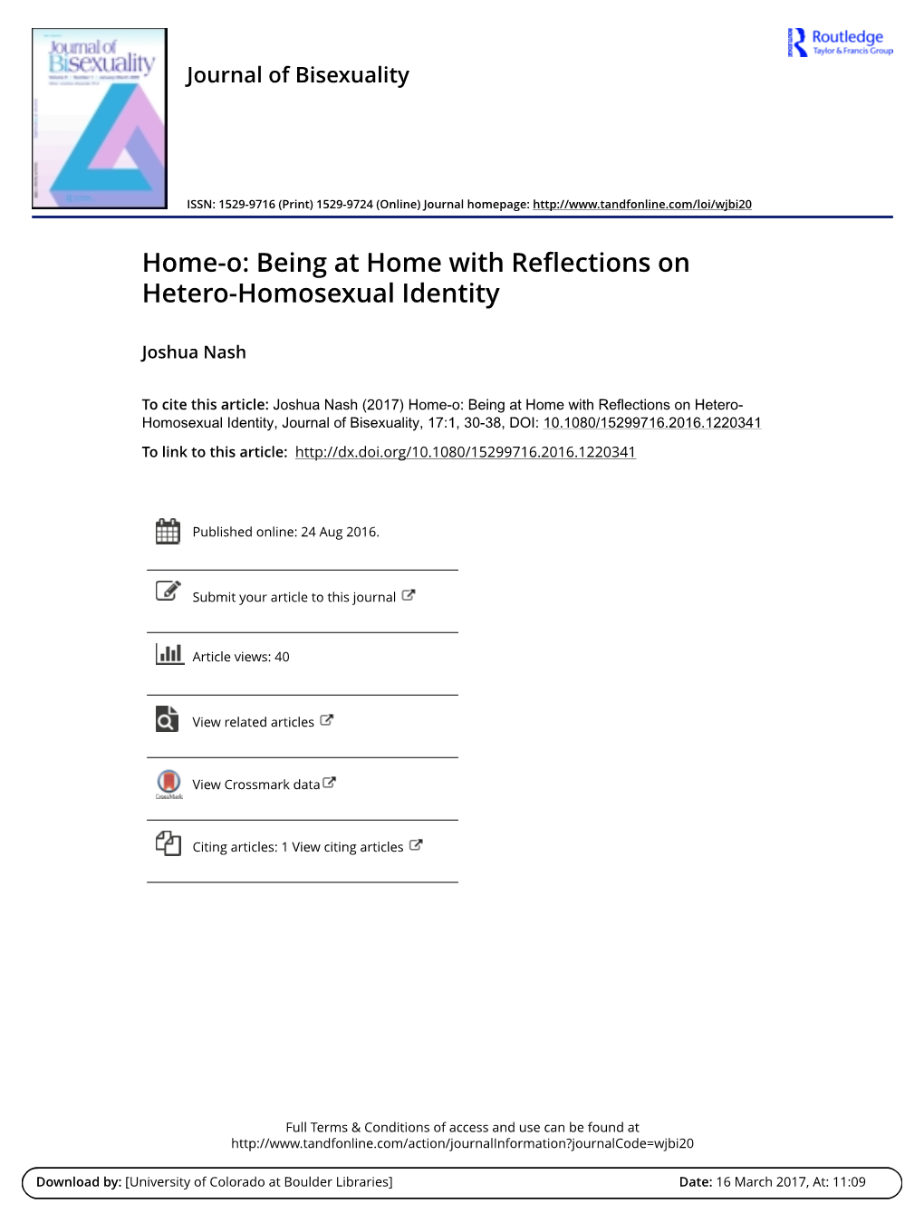Being at Home with Reflections on Hetero-Homosexual Identity
