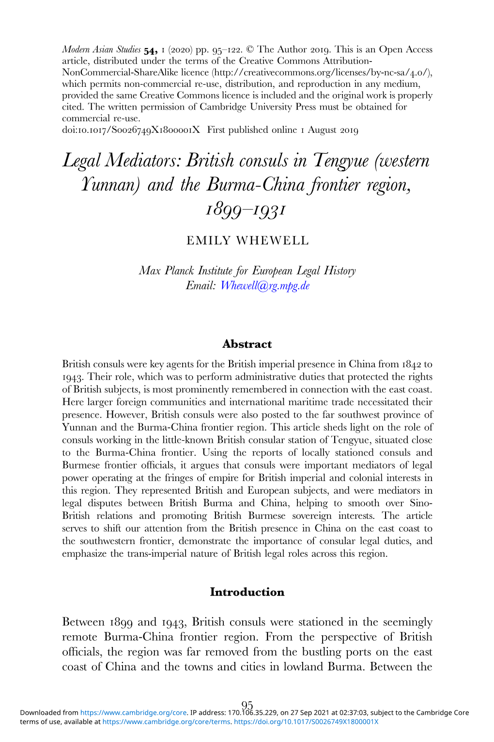 Legal Mediators: British Consuls in Tengyue (Western Yunnan) and the Burma-China Frontier Region, –